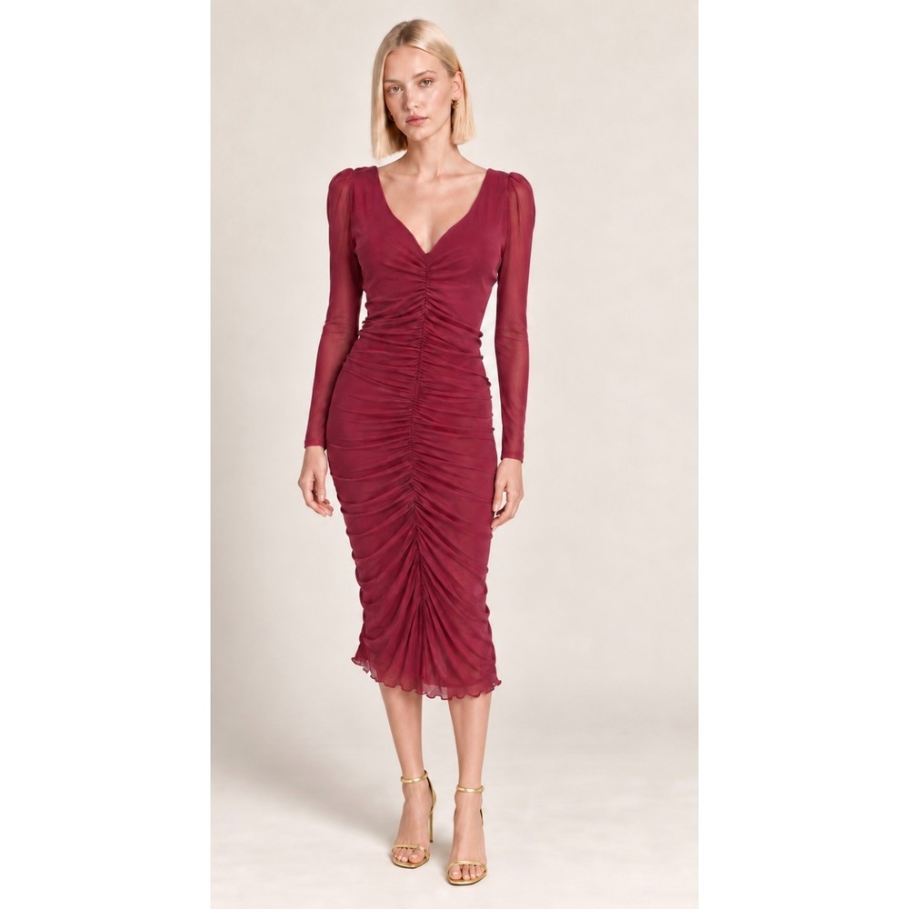 Diane von Furstenberg Gypsy Ruched Mesh Dress Beet Pink Midi M